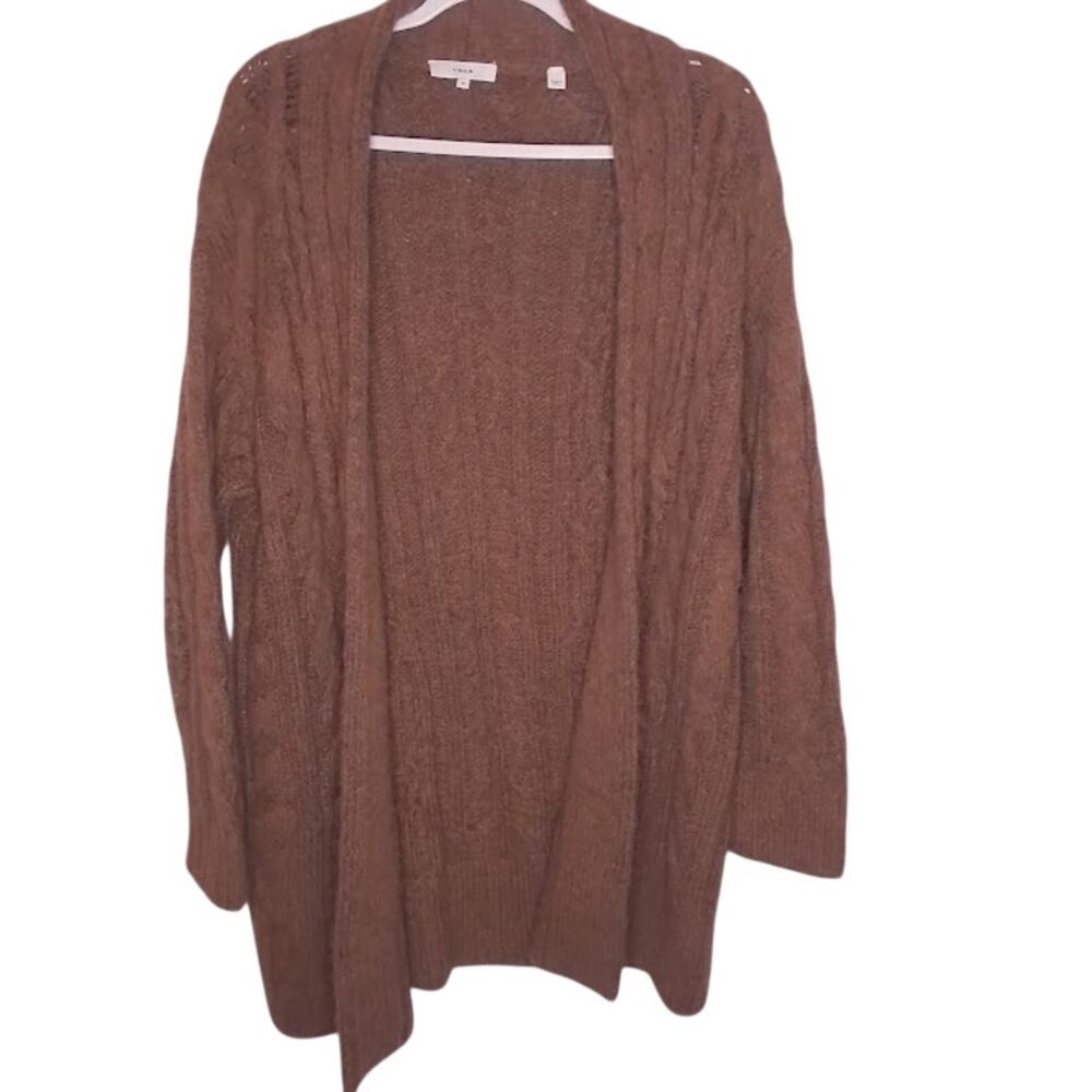 Vince Alpaca Blend Cable Knit Open Cardigan Sweater Brown Size M